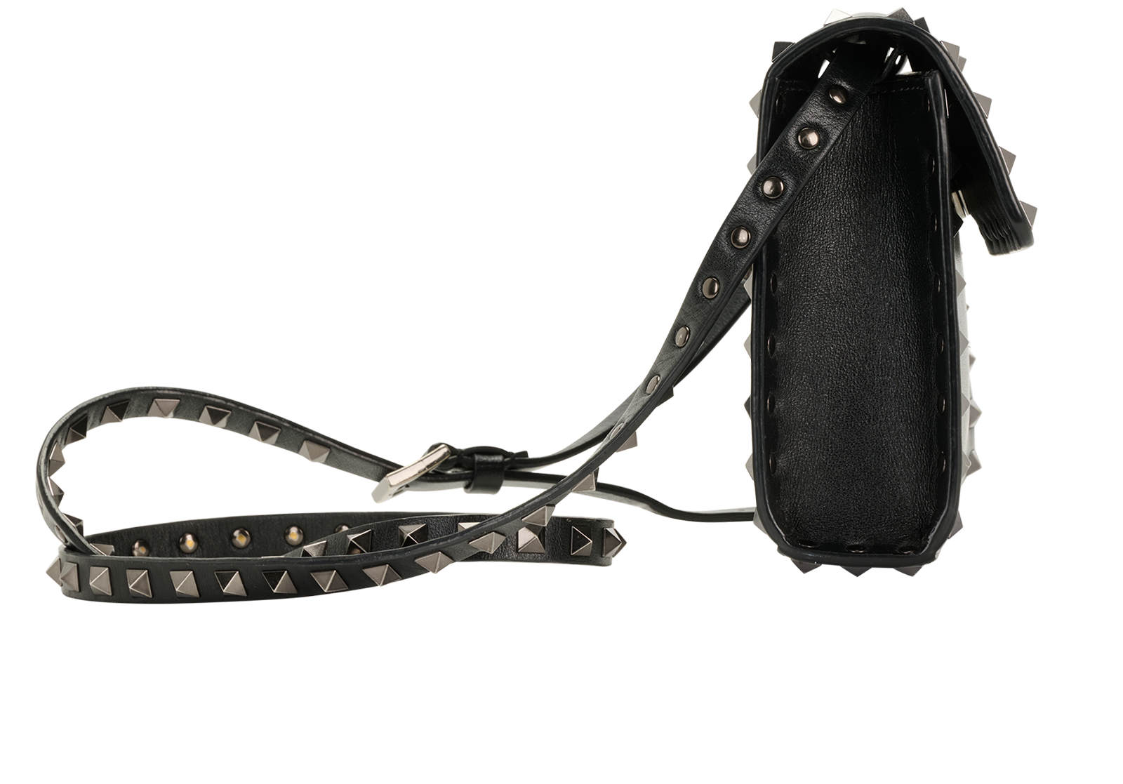 Mini Rockstud Flap, &pound;525, Handbags, Black, Leather, Side view